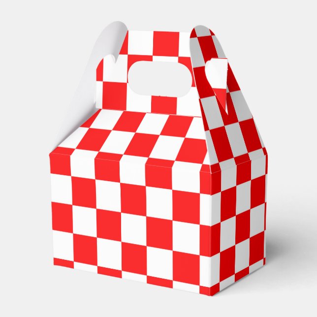 Red White Checkered Check Pattern Favor Boxes (Front Side)