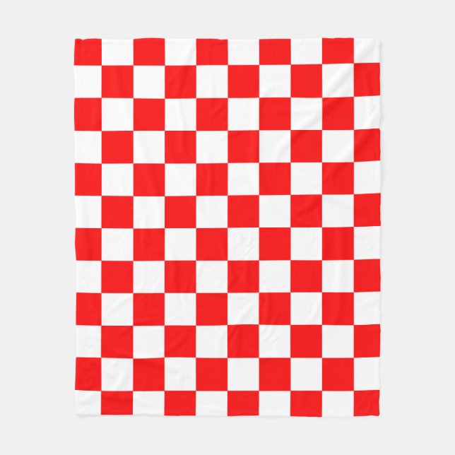 Red White Checkered Check Pattern Fleece Blanket (Front)