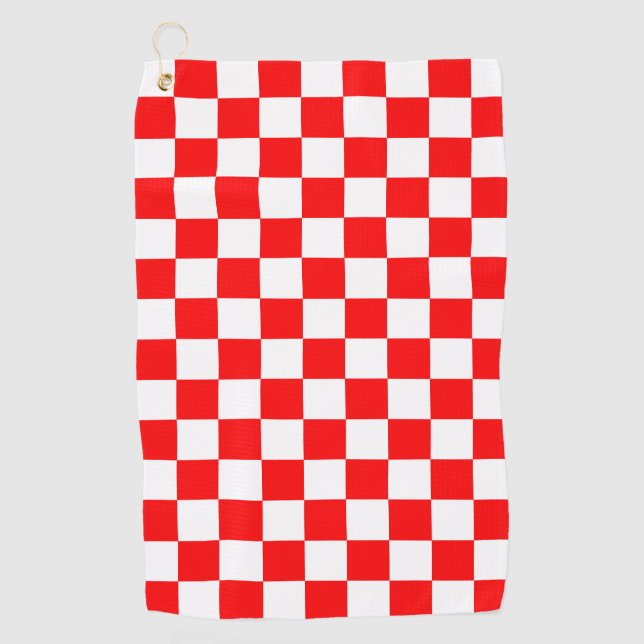 Red White Checkered Check Pattern Golf Towel (Front)