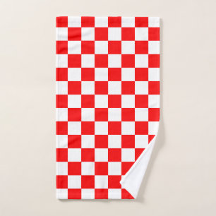 Red White Checkered Check Pattern Hand Towel