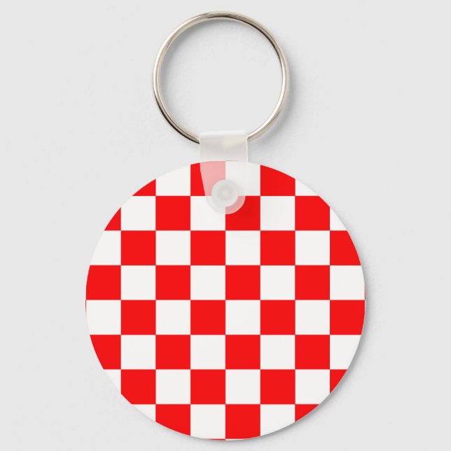Red White Checkered Check Pattern Keychain (Front)