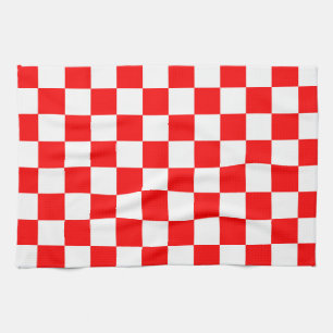 Red White Checkered Check Pattern Kitchen Towel