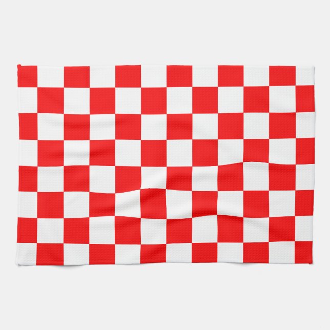 Red White Checkered Check Pattern Kitchen Towel (Horizontal)