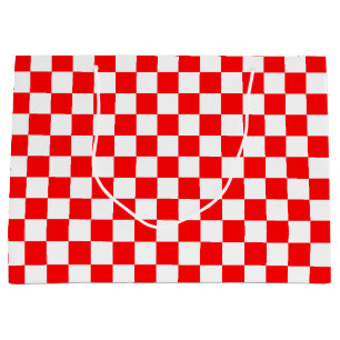 Red White Checkered Check Pattern Large Gift Bag