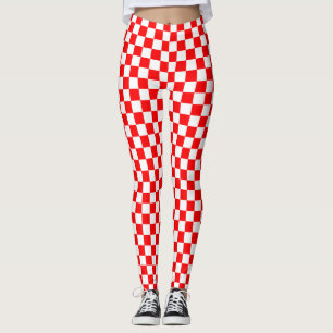 Red White Checkered Check Pattern Leggings