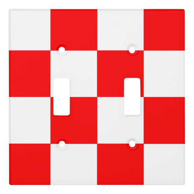 Red White Checkered Check Pattern Light Switch Cover (Front)