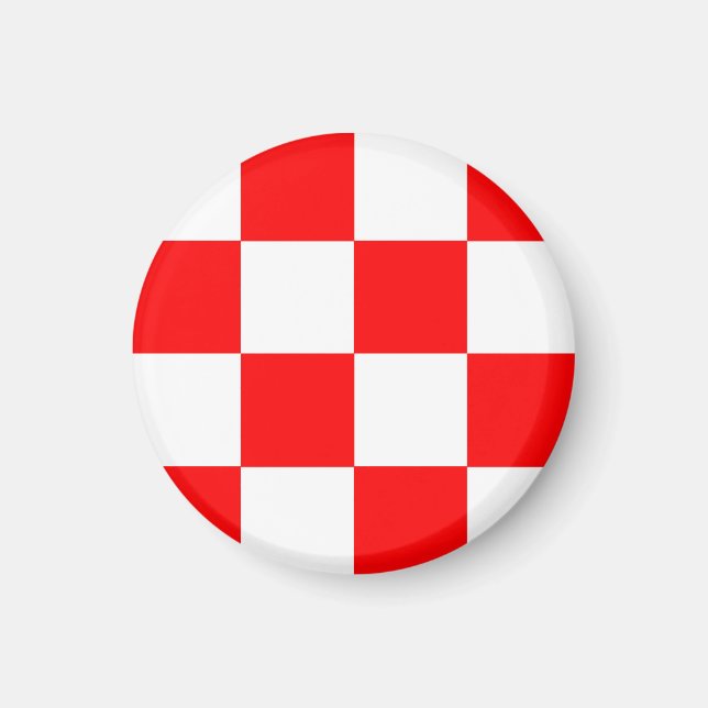 Red White Checkered Check Pattern Magnet (Front)