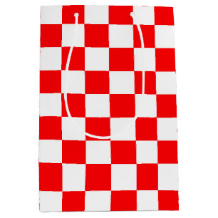 Red White Checkered Check Pattern Medium Gift Bag