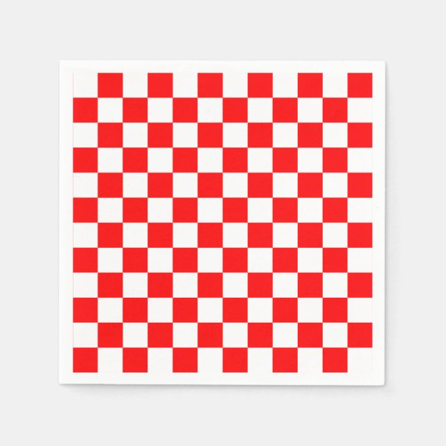 Red White Checkered Check Pattern Napkins (Front)