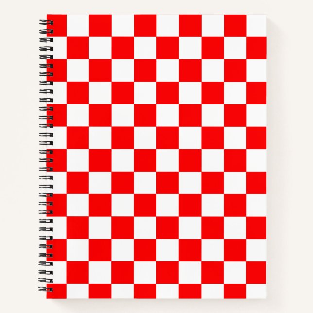 Red White Checkered Check Pattern Notebook (Front)