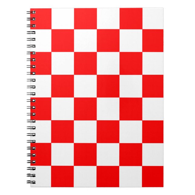 Red White Checkered Check Pattern Notebook (Front)