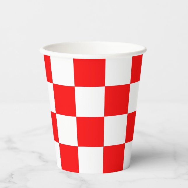 Red White Checkered Check Pattern Paper Cups (Front)
