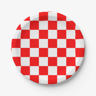 Red White Checkered Check Pattern Paper Plates