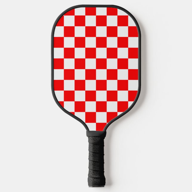 Red White Checkered Check Pattern Pickleball Paddle (Front)