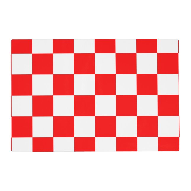Red White Checkered Check Pattern Placemat (Front)