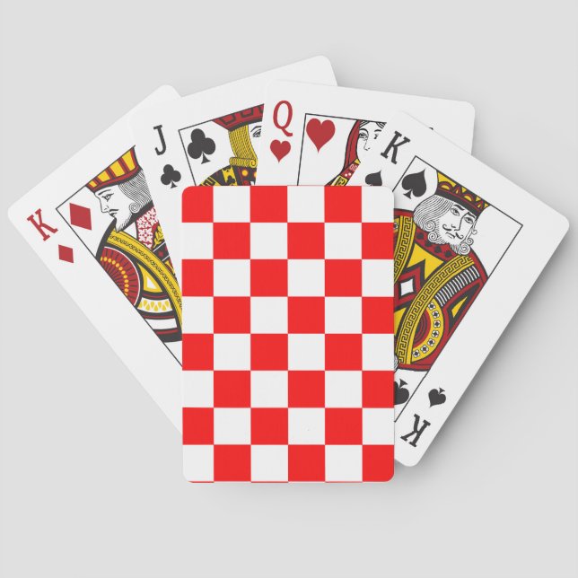 Red White Checkered Check Pattern Poker Cards (Back)