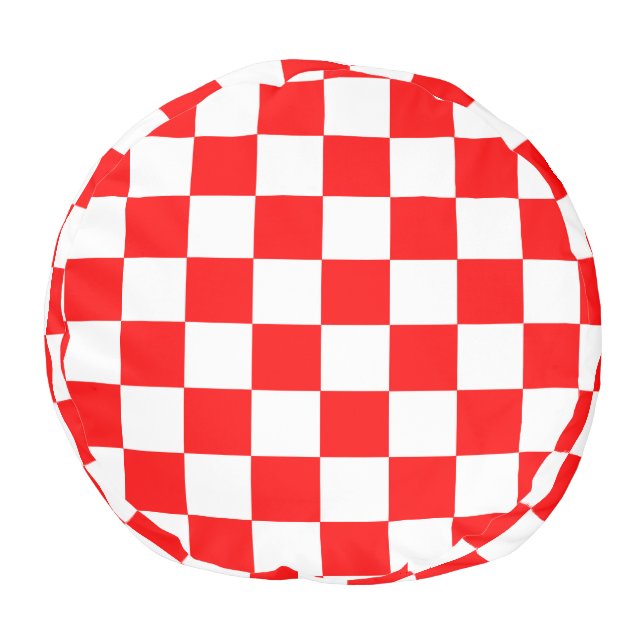 Red White Checkered Check Pattern Pouf (Bottom)