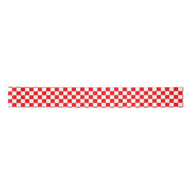 Red White Checkered Check Pattern Satin Ribbon (Front)