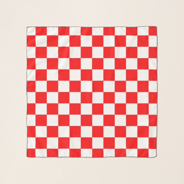 Red White Checkered Check Pattern Scarf (Front)