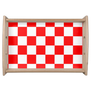 Red White Checkered Check Pattern Serving Tray
