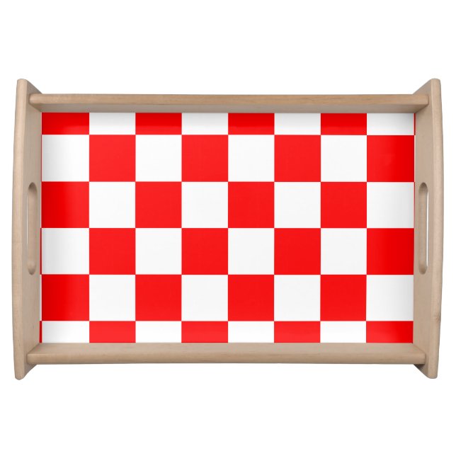 Red White Checkered Check Pattern Serving Tray (Front)