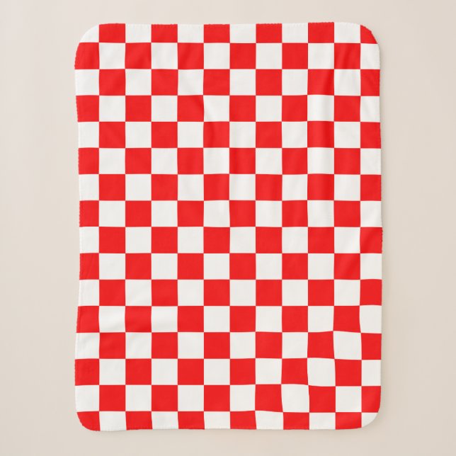 Red White Checkered Check Pattern Sherpa Blanket (Front)