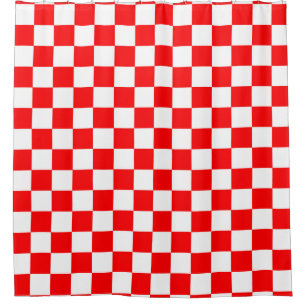 Red White Checkered Check Pattern Shower Curtain