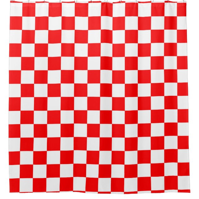 Red White Checkered Check Pattern Shower Curtain (Front)