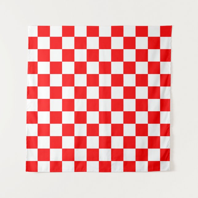 Red White Checkered Check Pattern Tapestry (Front)
