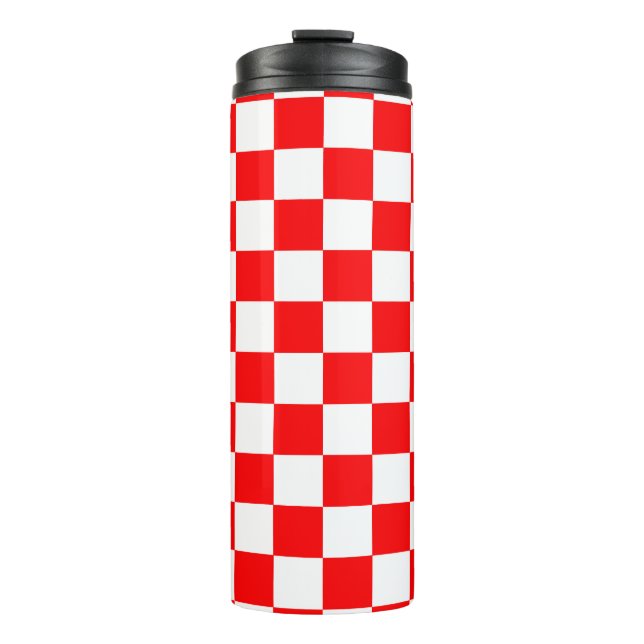 Red White Checkered Check Pattern Thermal Tumbler (Front)