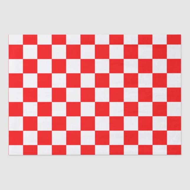 Red White Checkered Check Pattern Tissue Paper (Front)