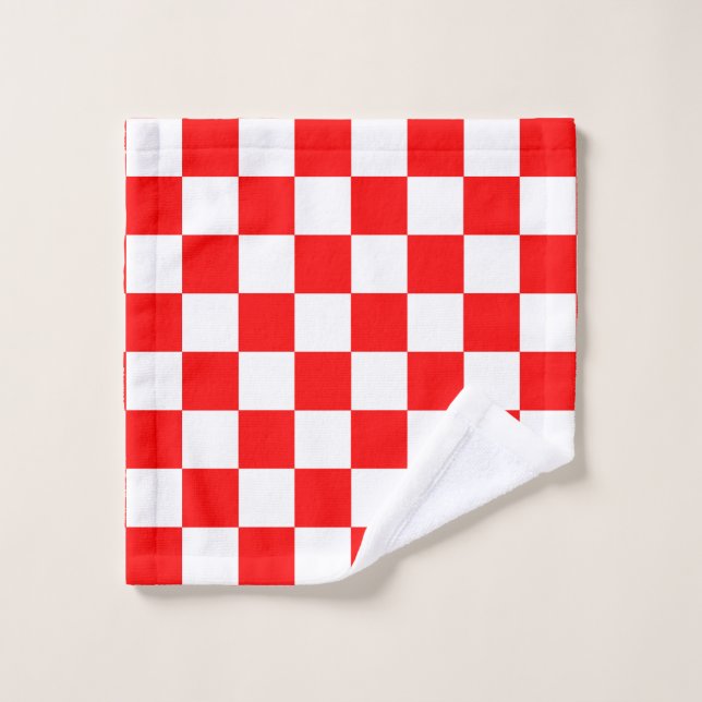 Red White Checkered Check Pattern Wash Cloth (Wash Cloth)