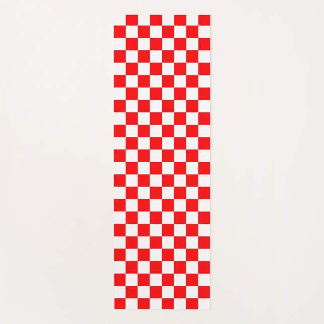 Red White Checkered Check Pattern Yoga Mat (Front)