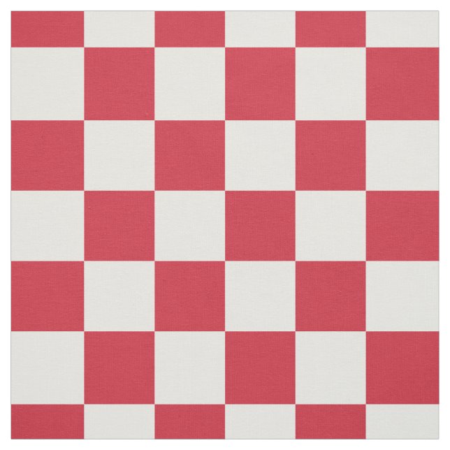 Red White Checkered Check Square Pattern Fabric (Swatch)