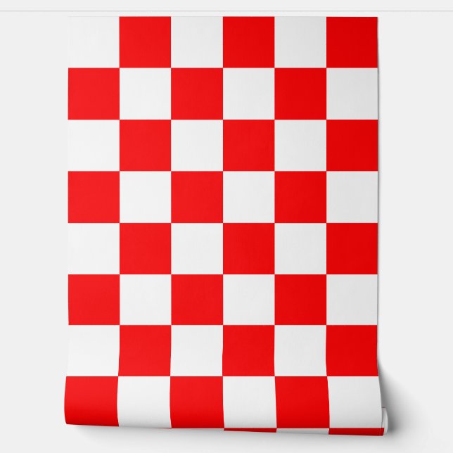 Red White Checkered Check Wall Decor Wallpaper (Unrolling)