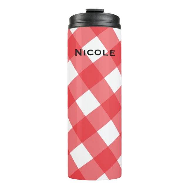 Red & White Checkered Checker Picnic Pattern Thermal Tumbler (Front)