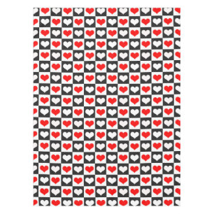 Red White Checkered Hearts Tablecloth