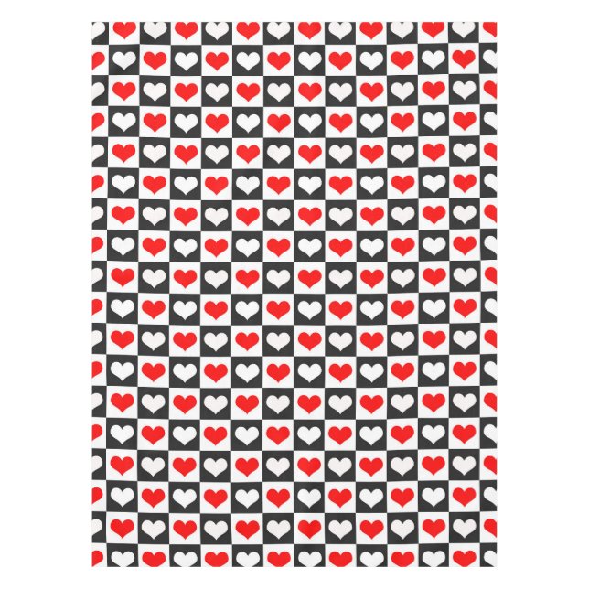 Red White Checkered Hearts Tablecloth (Front)