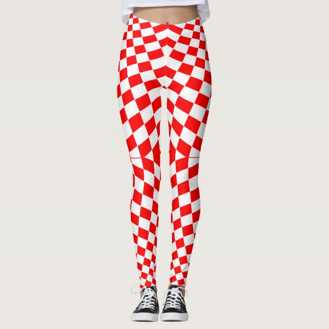 Red White Checkered Pattern Leggings (Front)