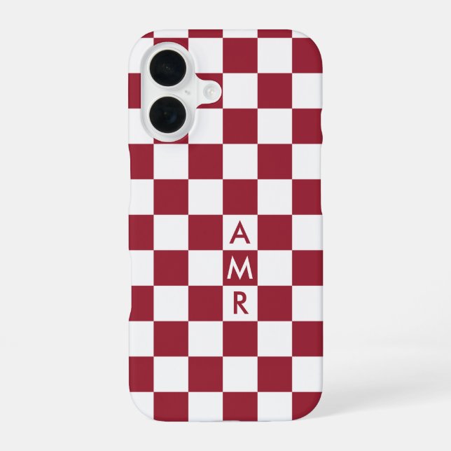 Red White Checkered Pattern with Monogram iPhone Case (Back)