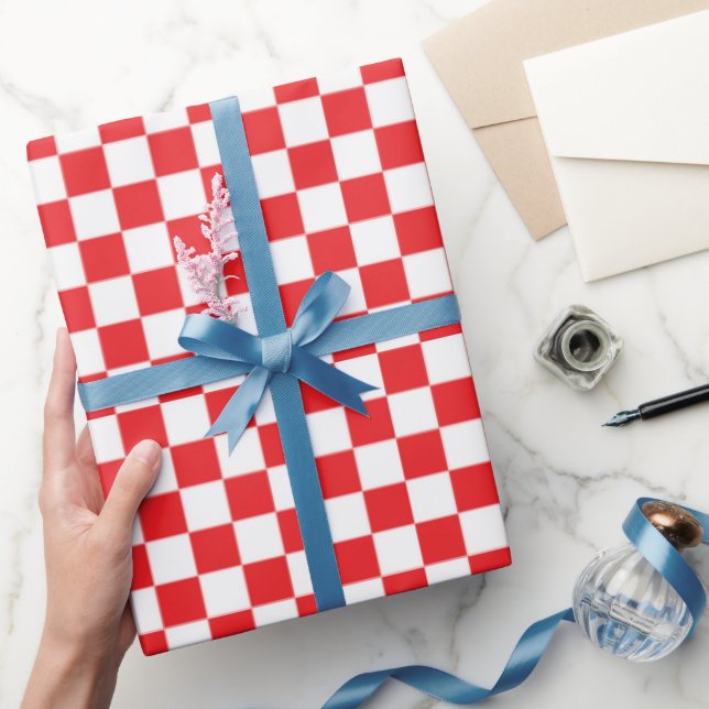 Red white checkered pattern wrapping paper (Gifting)