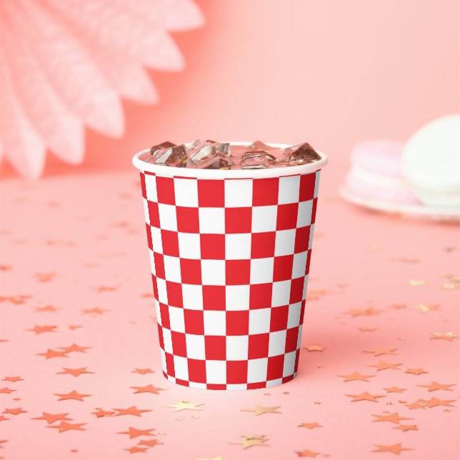 Red & White Checkered Squares Party Checks Paper C Cups (Insitu)