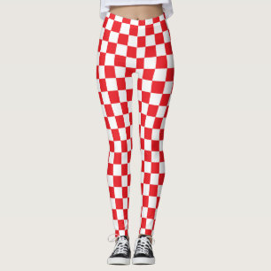 Red & White Checkered Squares Square pattern Leggings