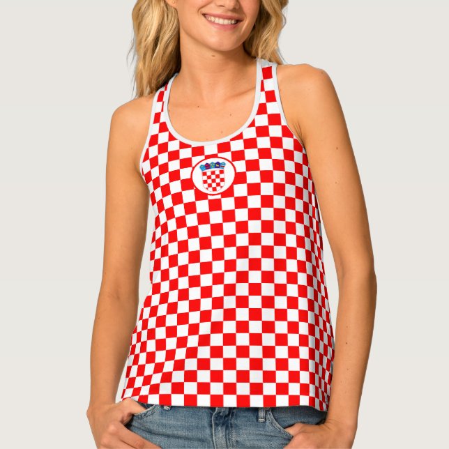 Red & White Checkers w/ Croatian Coat of Arms Tank Top (Front)