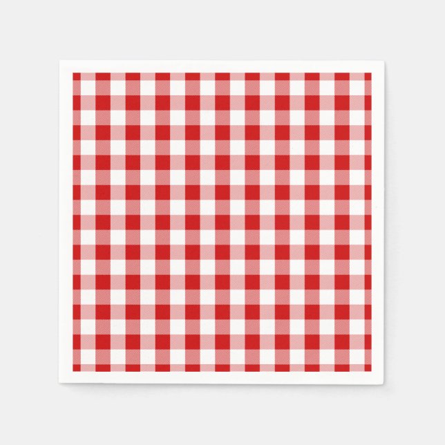 Red & White Checks Gingham Plaid- Country Rustic Napkins (Front)
