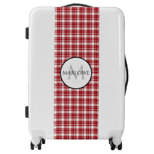 Red White Checks Plaid Monogram Luggage