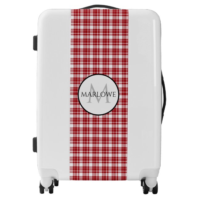 Red White Checks Plaid Monogram Luggage (Front)