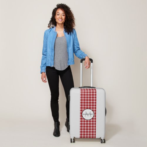 Red White Checks Plaid Monogram Luggage