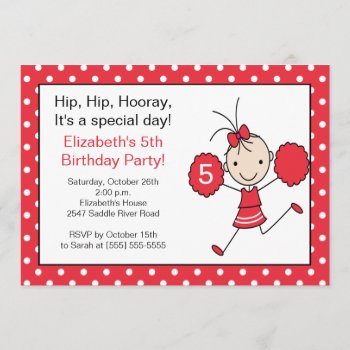 Red & White Cheerleader Cheer Birthday Invitation by celebrateitinvites at Zazzle