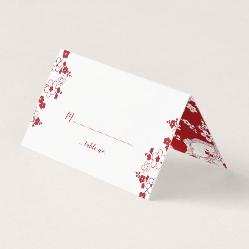 Red  White Cherry Blossom Oriental Wedding Business Card